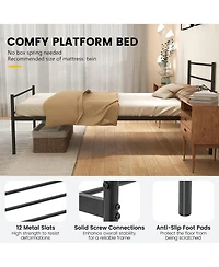 Gymax Twin Size Metal Bed Frame Platform Mattress Foundation With Headboard