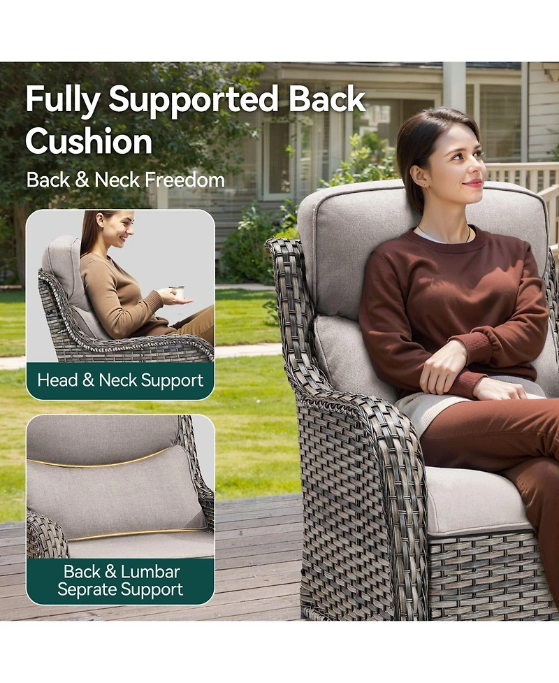 Pocassy 4 Pieces Outdoor Gliders Chairs Swivel Chairs with 5-Inch Thick Cushions