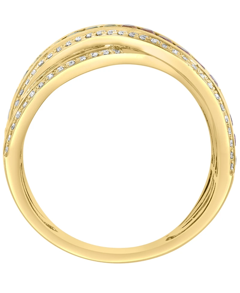 Effy Collection Multi-Sapphire (3/4 ct. t.w.), Tsavorite (1/6 ct. t.w.) & Diamond (1/3 ct. t.w.) Ring in 14k Yellow Gold