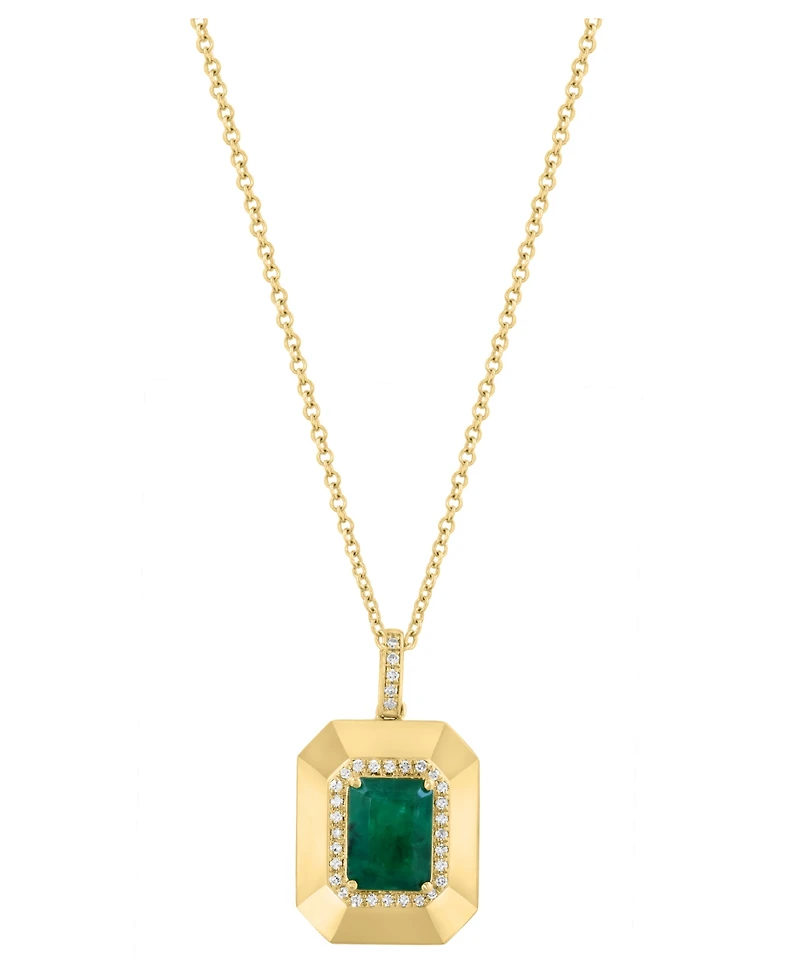 Effy Collection Emerald (1-3/8 ct. t.w.) & Diamond (1/6 ct. t.w.) Pendant Necklace in 14k Yellow Gold