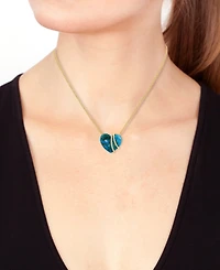 Effy Collection Chrysocolla & Diamond (1/20 ct. t.w.) Heart Pendant Necklace in 14k Yellow Gold