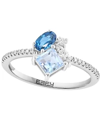 Effy Collection London Blue Topaz (1/4 ct. t.w.), Sky Blue Topaz (1/2 ct. t.w.) & Diamond (1/10 ct. t.w.) Ring in 14k White Gold