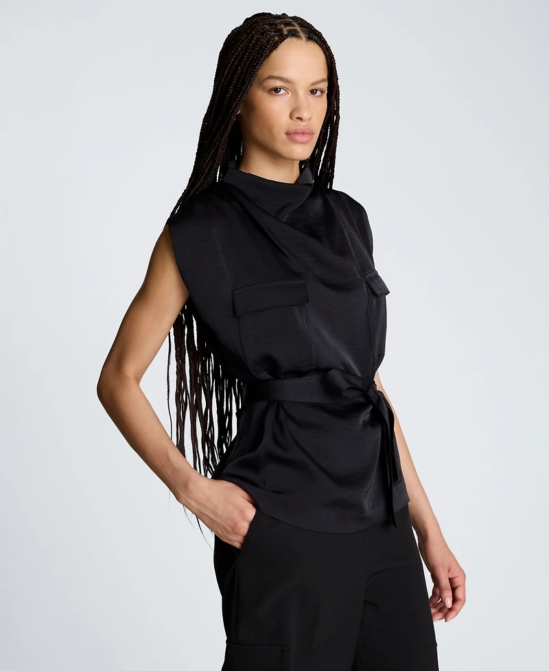 Kenneth Cole Women's High Cowl Neck Belted Blouse
