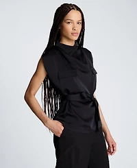 Kenneth Cole Women's High Cowl Neck Belted Blouse
