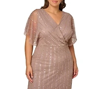 Adrianna Papell Plus Surplice Neck Midi Dress