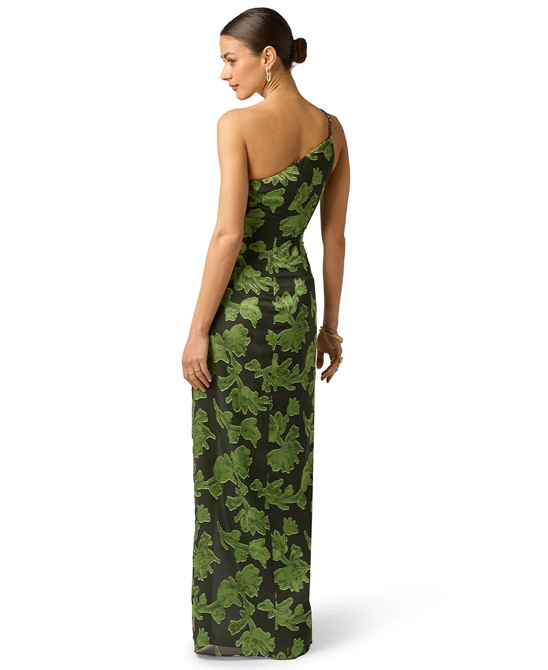 Adrianna Women's Printed Burnout One-Shoulder Dress