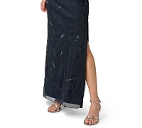 Adrianna Papell Women's Bead Mesh Illusion Boat Neck Gown