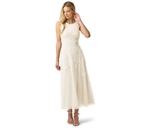 Adrianna Papell Women's Beaded Mesh Crewneck Midi Dress