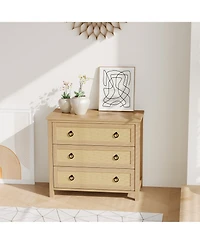 homfan 5 Drawer Tall Dresser, 45 Rattan Boho Chest of Drawers, Wooden with Clothes Storage Cabinet, Organizer for Bedroom
