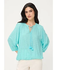 Olsen Women's Eyelet Embroidered Tunic Blouse