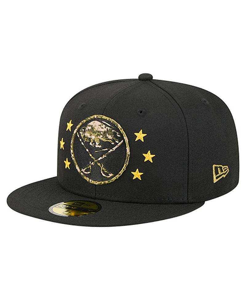 New Era Men's Black Buffalo Sabres Military Appreciation Digital Camo Stars 59FIFTY Fitted Hat