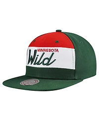 Mitchell & Ness Men's Green Minnesota Wild Retro Script Color Block Snapback Hat