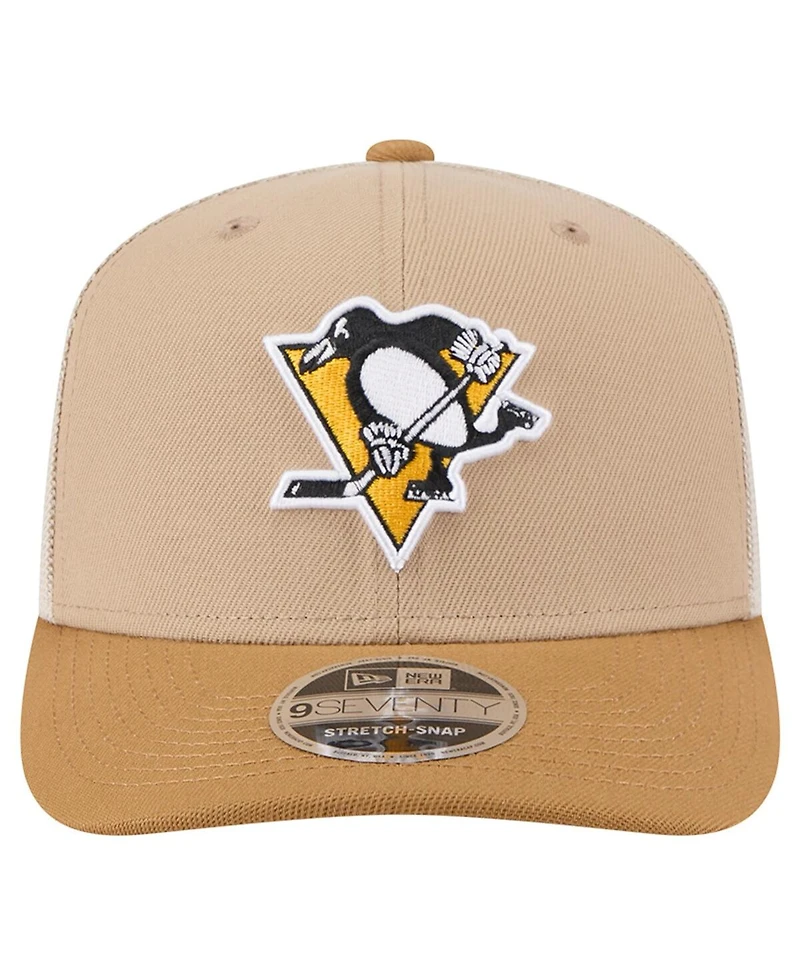 New Era Men's Tan/Light Brown Pittsburgh Penguins Two-Tone Trucker 9SEVENTY Stretch Snap Adjustable Hat