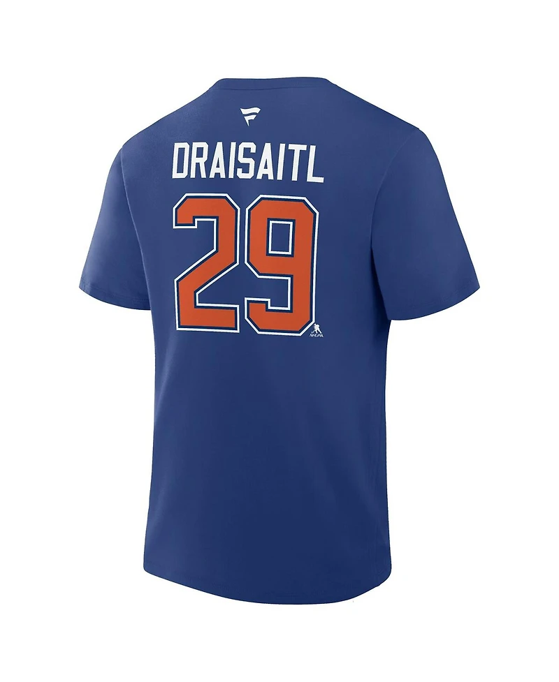 Fanatics Men's Leon Draisaitl Royal Edmonton Oilers Authentic Stack Name & Number T-Shirt