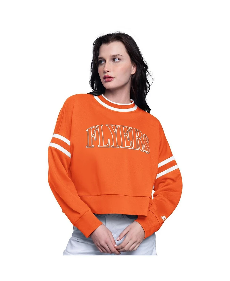 Starter Women's Orange Philadelphia Flyers Power Play Cropped Pullover Sweatshirt