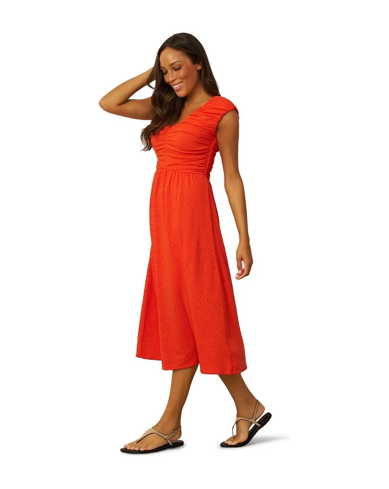 Cable & Gauge Women's Shirred Eyelet Midi Dress