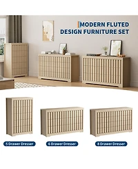 homfan Fluted Dresser for Bedroom, Wooden Chest of Drawers with Deep Storage, Handleless Clothes Dresser for Bedroom, Living Room
