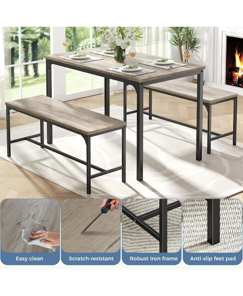 Yiortwo 3-Piece Dining Table Set with Benches, 4-Person Kitchen