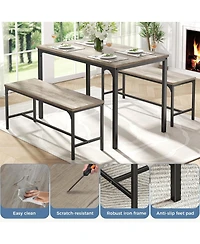 Yiortwo 3-Piece Dining Table Set with Benches, 4-Person Kitchen