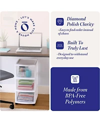 Homz Plastic 3 Drawer Medium Storage Tower, Clear Drawers/Frame (2 Pack)
