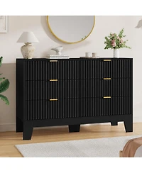 homfan 9 Drawer Dresser for Bedroom, 47" Wide Fluted Chest with Metal Handle, Modern Wooden Tv Stand, Clothes Organizer Hallway, Entryway