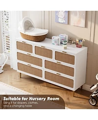 homfan Rattan 5-Drawer Tall Dresser, Wooden Chest with Deep Drawers and Wide Top for Bedroom, Living Room Hallway