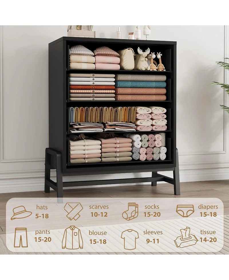 homfan 29.5" 4-Drawer Narrow Tall Cabinet, Freestanding Wooden Storage Unit with Metal Handles for Home Use