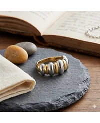 Simona Unique Alternating Polished Two-Tone Lined Ring