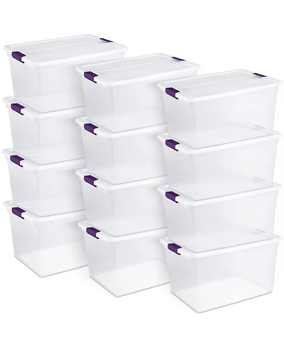 Sterilite 66 Quart Clear Plastic Latching Handle Storage Container Tote, 12 Pack
