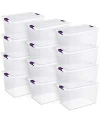 Sterilite 66 Quart Clear Plastic Latching Handle Storage Container Tote, 12 Pack