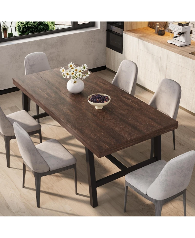 gaomon Dining Table for 6-8 People, Rectangular Wood Kitchen with Sturdy Metal Frame, Industrial Large Counter Dinner,