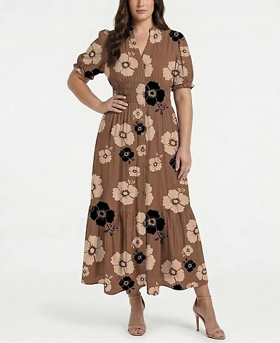 Taylor Plus Printed Split V-Neck Maxi Dress