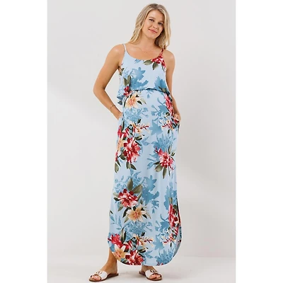 Hello Miz Maternity Floral Maxi Dress with Nursing Access and Pockets