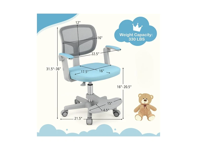 Slickblue Children Desk Chair with Adjustable Height, Armrest and Footrest for Study Room Use