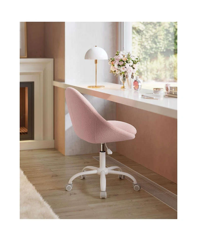 Slickblue Rolling Vanity Chair with Back Support in Soft Teddy Fleece Fabric