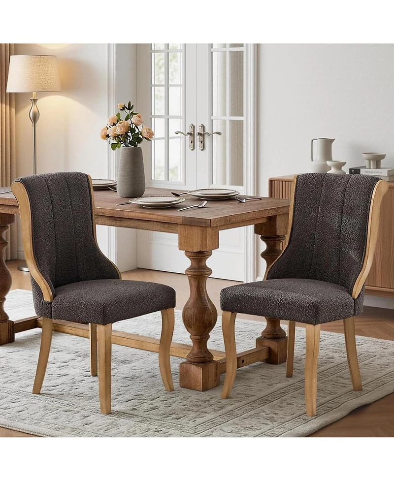 Rainsken Mid-Century Style Dining Chairs Set of 2, Velvet Upholstered Accent Chair with Curved Wood Trim and Sculpted Legs for Dining Room