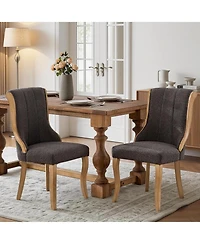 Rainsken Mid-Century Style Dining Chairs Set of 2, Velvet Upholstered Accent Chair with Curved Wood Trim and Sculpted Legs for Dining Room