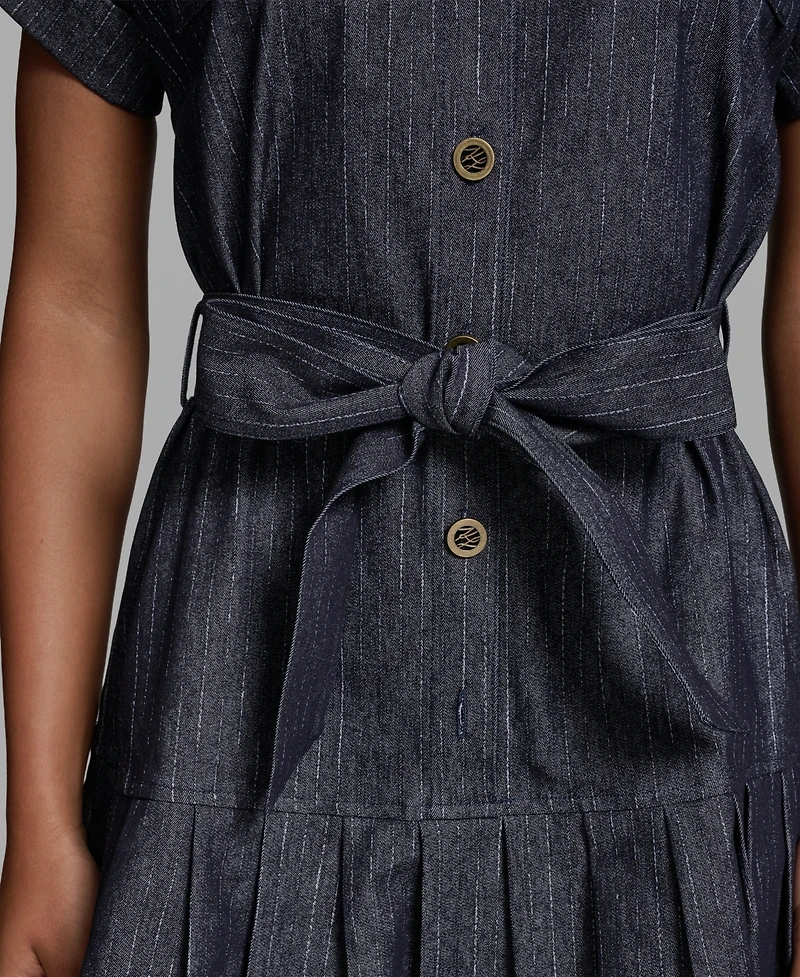 Karl Lagerfeld Paris Women's Denim Pinstripe Collared Shirt Dress