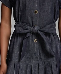 Karl Lagerfeld Paris Women's Denim Pinstripe Collared Shirt Dress