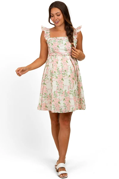 Pinkblush Maternity Pink Floral Print Smocked Back Dress