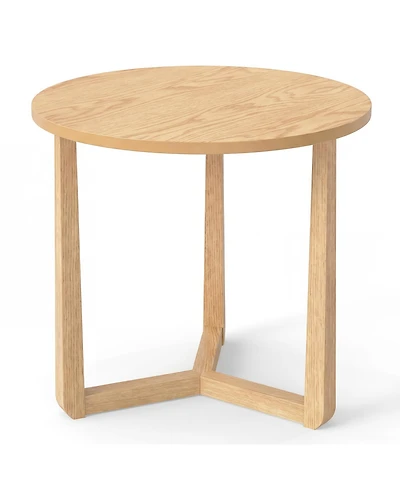 Slickblue Rustic Round End Table with Sturdy Rubber Wood Legs and Triangular Base Design