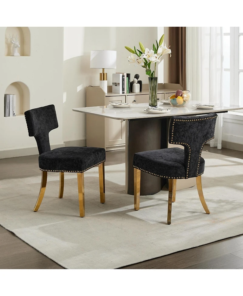Clihome Mid Century Modern Dining Chairs Set of 2, Farmhouse Chenille Fabric Upholstered Curved Backrest