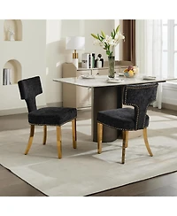 Clihome Mid Century Modern Dining Chairs Set of 2, Farmhouse Chenille Fabric Upholstered Curved Backrest