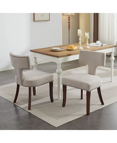 Clihome Mid Century Modern Dining Chairs Set of 2, Farmhouse Chenille Fabric Upholstered Curved Backrest