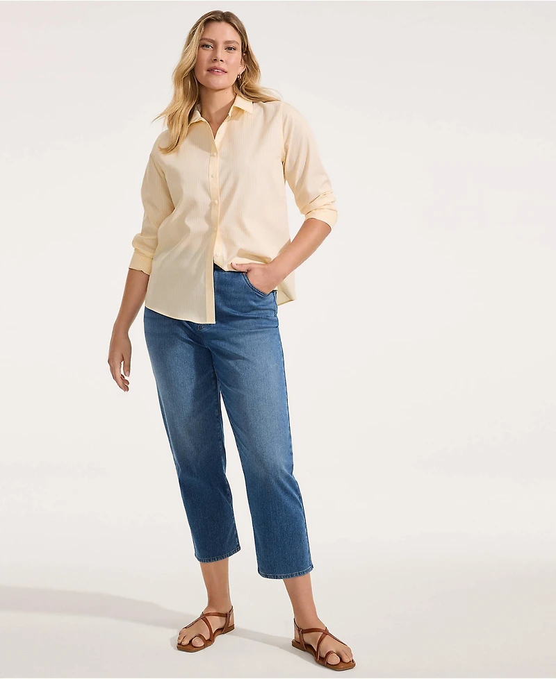 Lands' End Women's Tall Starfish High Rise Knit Denim Straight Crop Jeans
