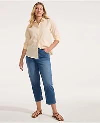 Lands' End Women's Tall Starfish High Rise Knit Denim Straight Crop Jeans