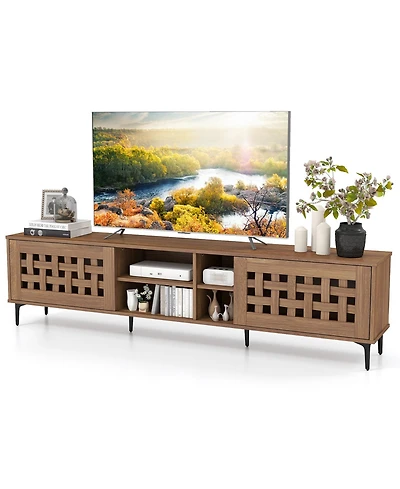 Gymax Tv Stand w/ 2 Doors Storage Cabinets and Open Compartments for TVs up to 80''