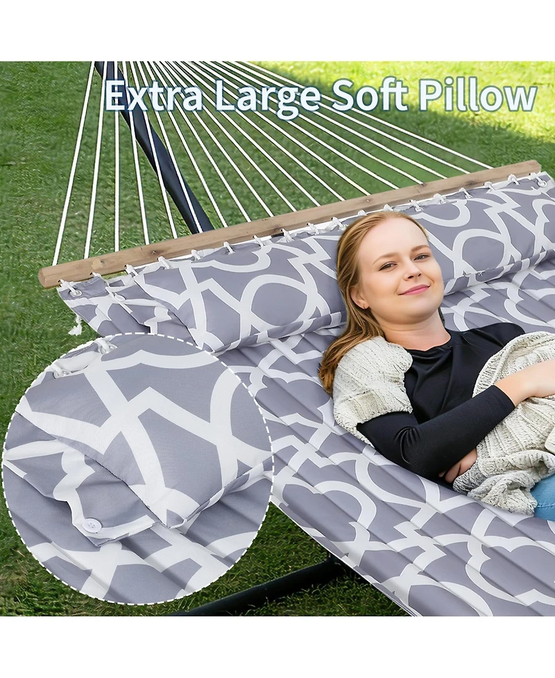 gaomon Double Hammock with Stand for 2 Adults, Heavy Duty Portable Quilted Hammock Bed, Freestanding for Patio Garden Yard Lawn Camping, Spacious