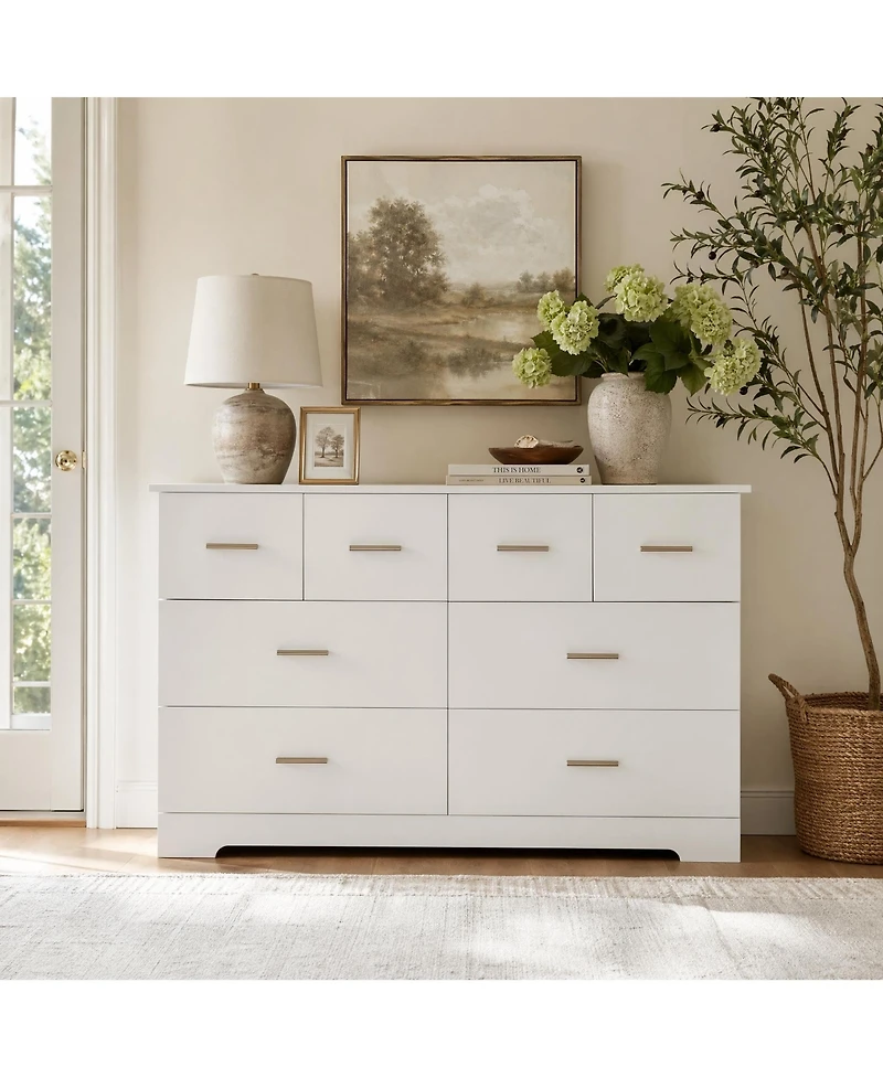 homfan 8 Drawer Dresser for Bedroom, Modern Chest of Drawers with Metal Handles, Storage Organizer for Bedroom, Living Room, Entryway and Hallway