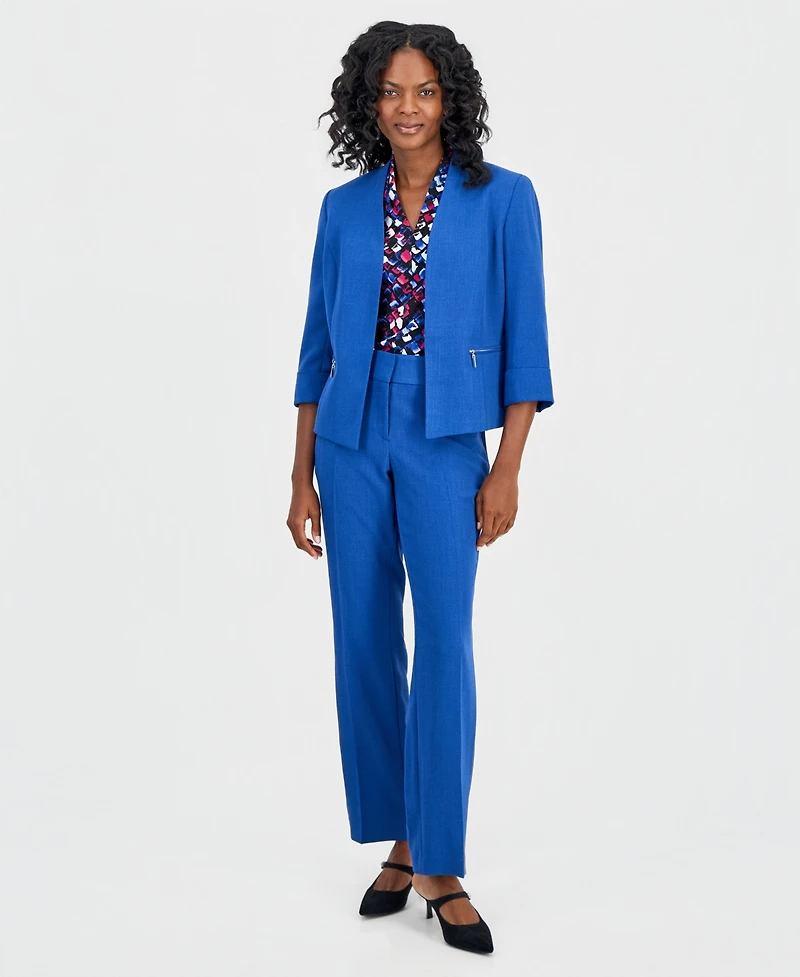 Kasper Women's Collarless Zip-Pocket Cuffed-Sleeve Jacket